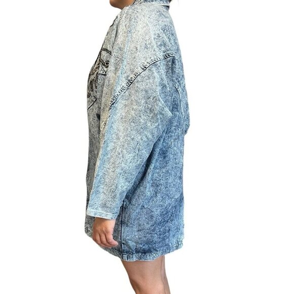 Vtg 80s Acid Washed Embellished Large Jean Jacket Streetwear Fly Oversize USA - Picture 3 of 16